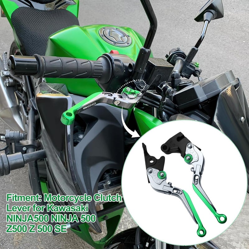 XIDAODIT for Kawasaki NINJA500 Ninja 500 Z500 Z 500 SE 2024 2025 Motorcycle Clutch Lever Adjustable Handlebars Brake and Clutch Levers Set (Green) - Image 2